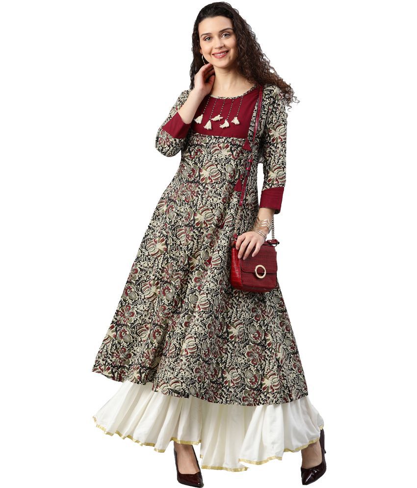     			Yash Gallery Pack of 1 Cotton Printed Anarkali Women's Kurti - ( Maroon )