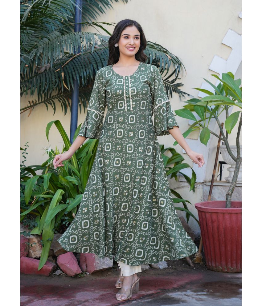     			Yash Gallery Pack of 1 Rayon Printed Straight Women's Kurti - ( Green )