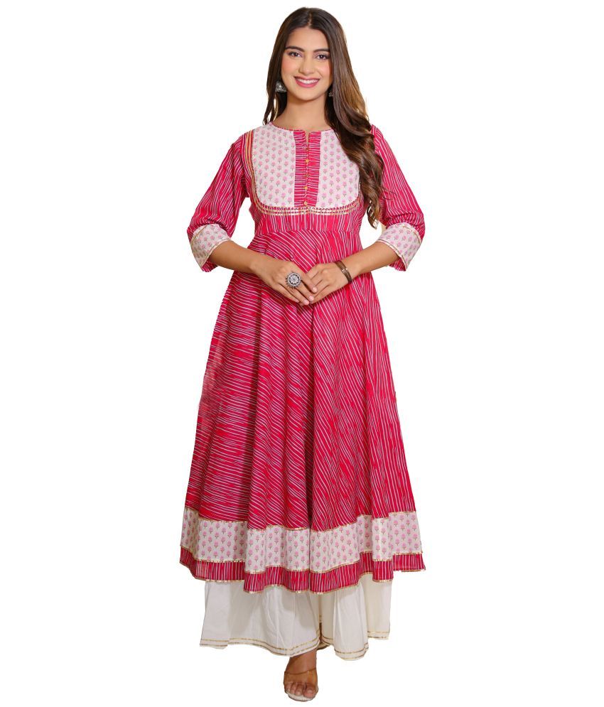     			Yash Gallery Pack of 1 Cotton Printed Anarkali Women's Kurti - ( Pink )