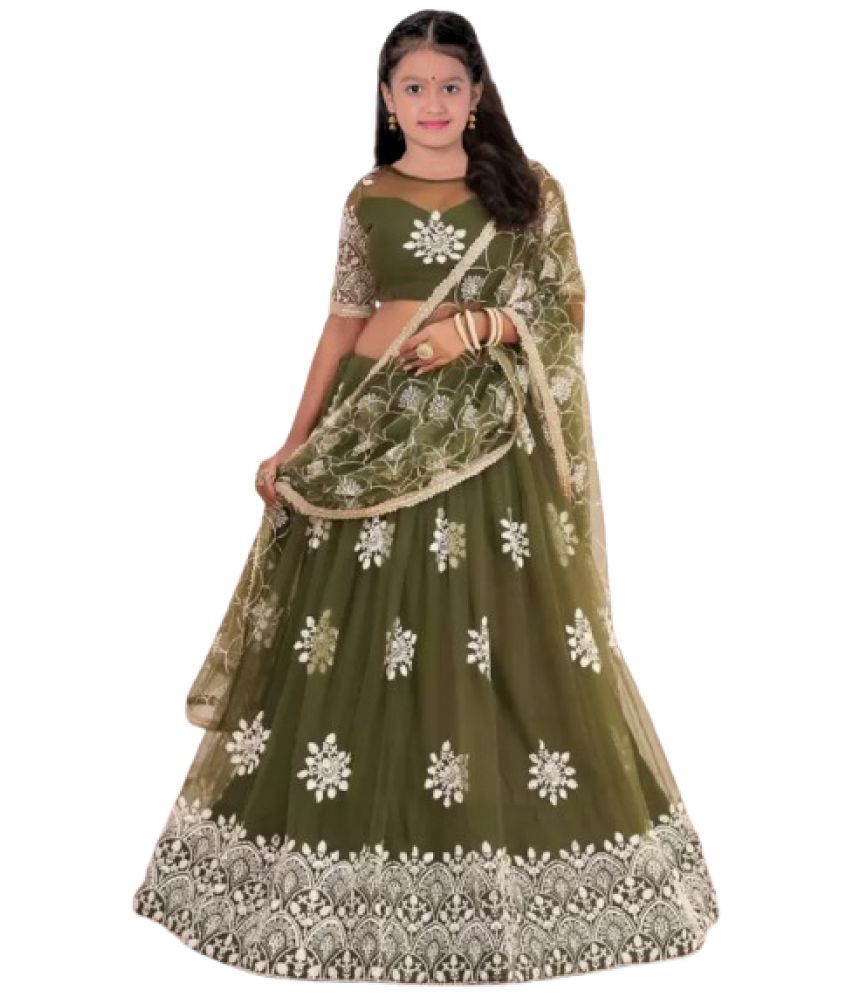     			piludi Net Lehenga Choli Set For Girls ( Pack of 1 , Green )