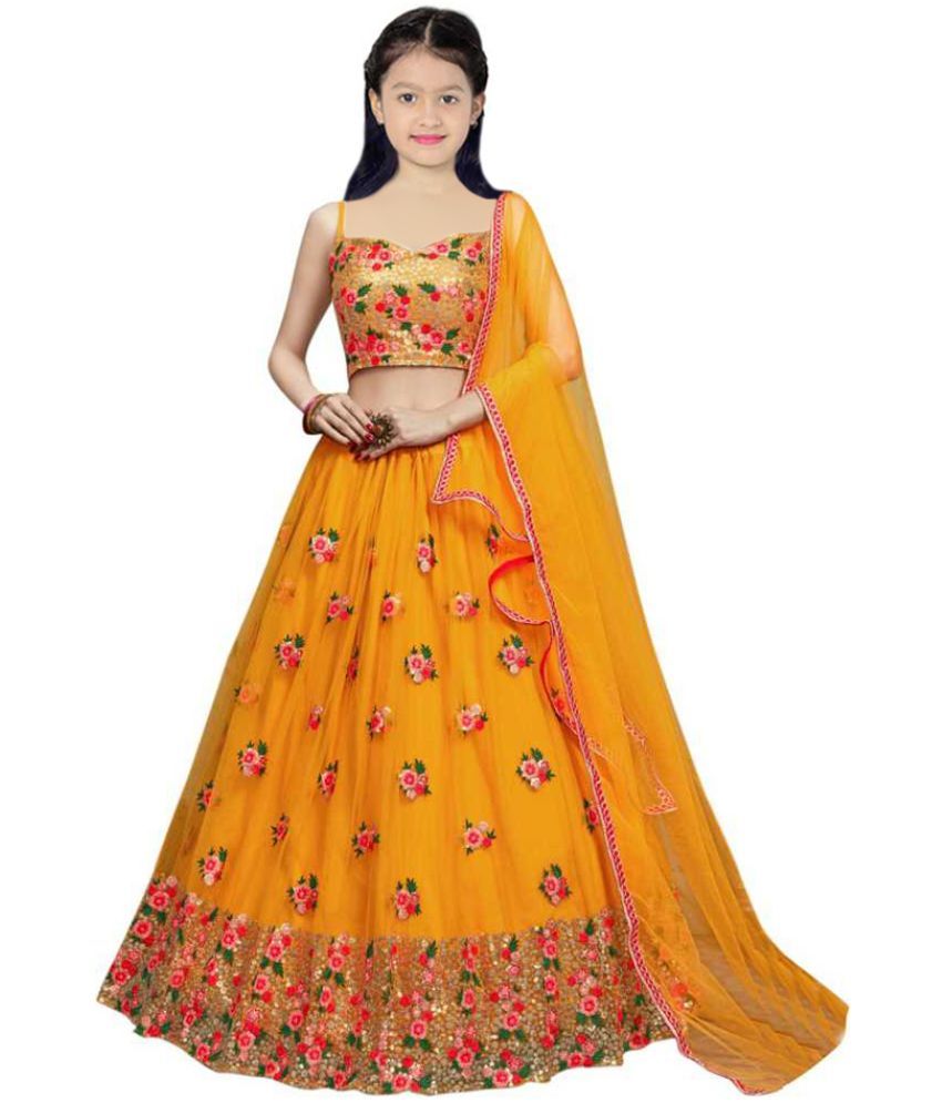     			piludi Net Lehenga Choli Set For Girls ( Pack of 1 , Yellow )