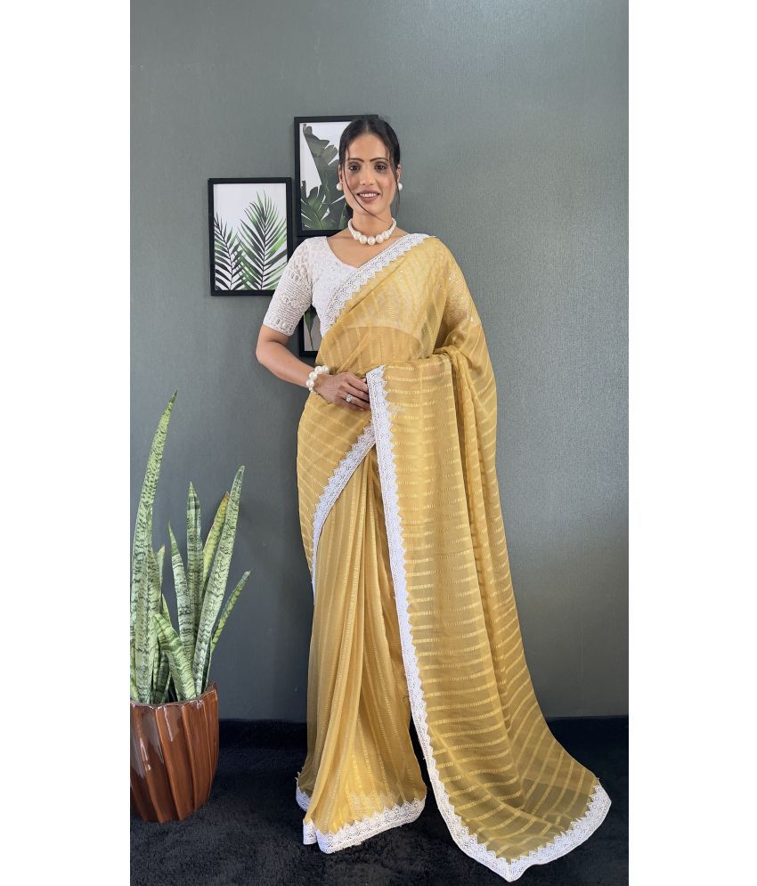     			A TO Z CART Pack of 1 Chiffon Striped Saree With Blouse Piece ( Yellow )