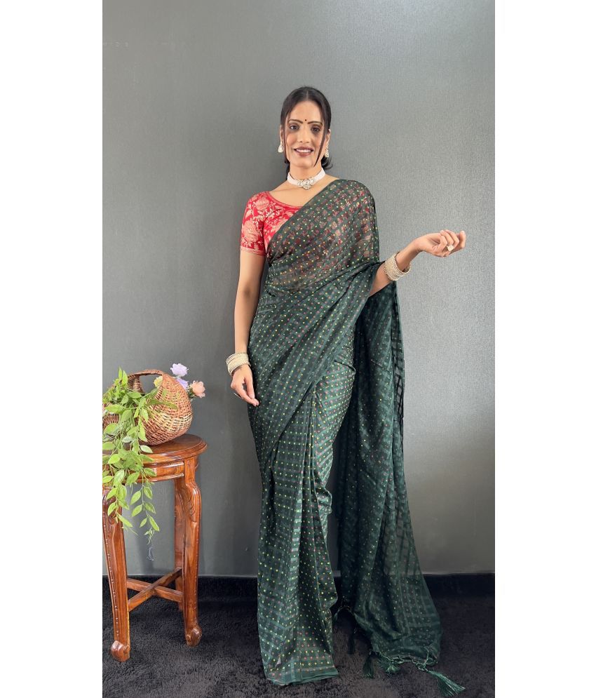     			A TO Z CART Pack of 1 Chiffon Checks Saree With Blouse Piece ( Green )