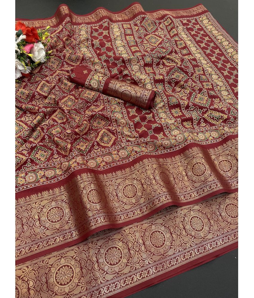     			A TO Z CART Pack of 1 Silk Printed Saree With Blouse Piece ( Maroon )