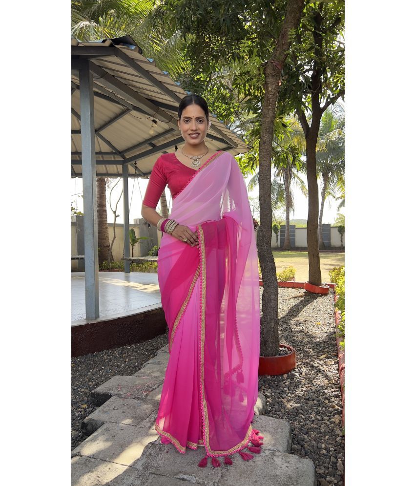     			A TO Z CART Pack of 1 Georgette Dyed Saree With Blouse Piece ( Pink )