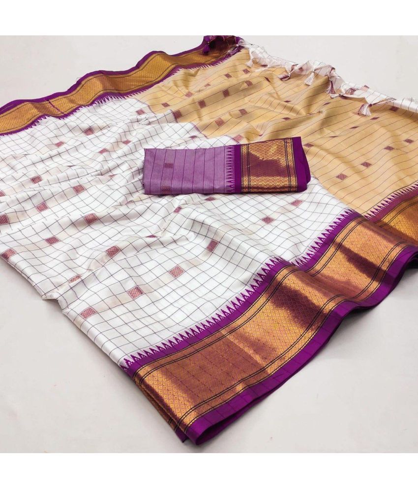     			A TO Z CART Pack of 1 Cotton Silk Checks Saree With Blouse Piece ( Purple )