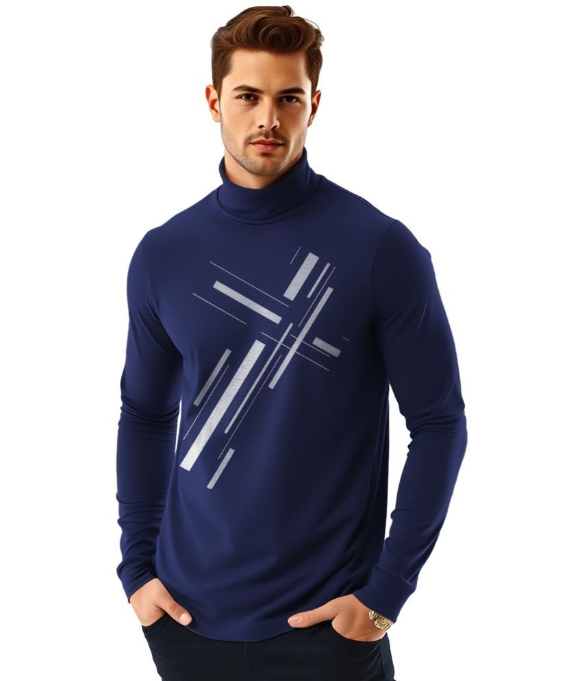     			AOOSH Cotton Blend Regular Fit Printed Full Sleeves Men's High Neck T-Shirt - Blue ( Pack of 1 )