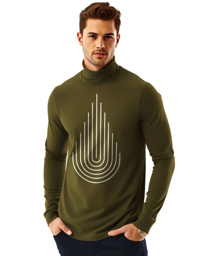     			AOOSH Cotton Blend Regular Fit Printed Full Sleeves Men's High Neck T-Shirt - Green ( Pack of 1 )