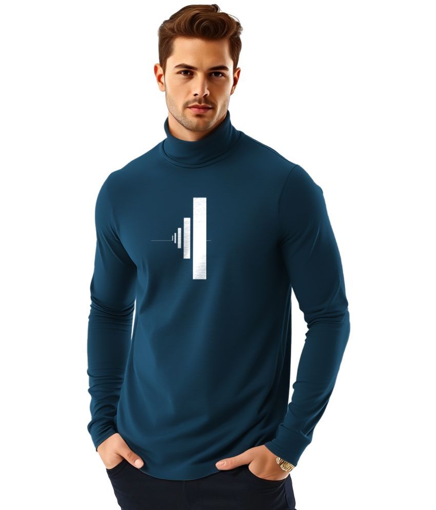     			AOOSH Cotton Blend Regular Fit Printed Full Sleeves Men's High Neck T-Shirt - Teal Blue ( Pack of 1 )