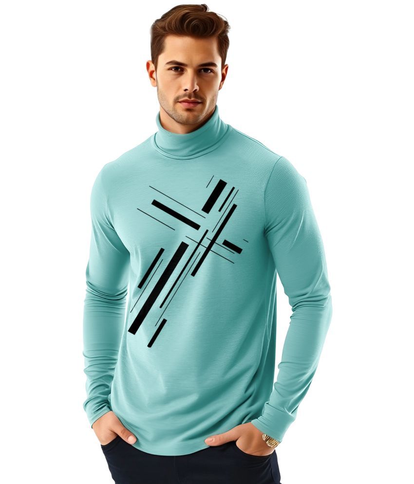     			AOOSH Cotton Blend Regular Fit Printed Full Sleeves Men's High Neck T-Shirt - Aqua Blue ( Pack of 1 )