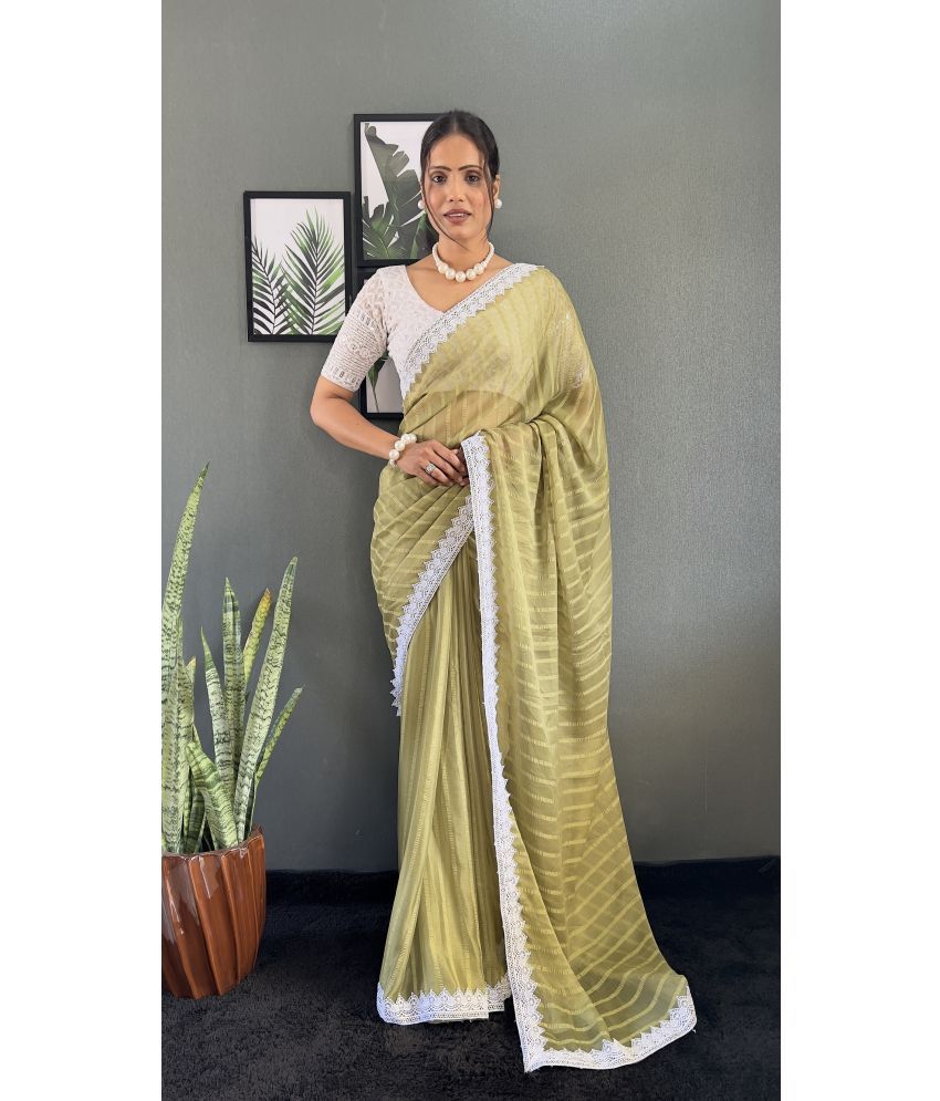     			Aika Pack of 1 Chiffon Striped Saree With Blouse Piece ( LightGreen )