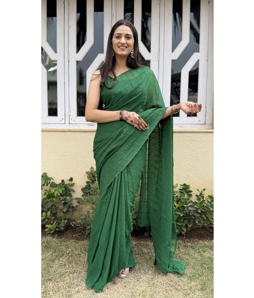     			Aika Pack of 1 Chiffon Striped Saree With Blouse Piece ( Green )