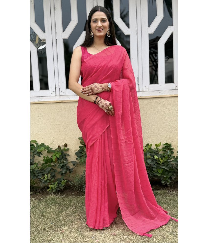     			Aika Pack of 1 Chiffon Striped Saree With Blouse Piece ( Pink )