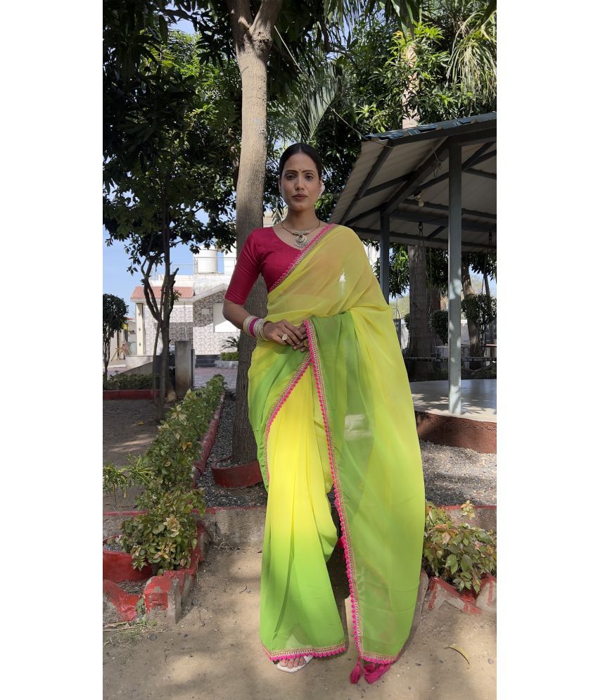     			Aika Pack of 1 Georgette Dyed Saree With Blouse Piece ( Yellow1 )