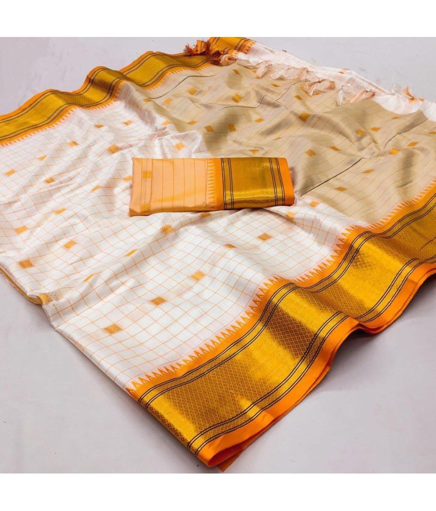     			Apnisha Pack of 1 Cotton Silk Checks Saree With Blouse Piece ( Orange )