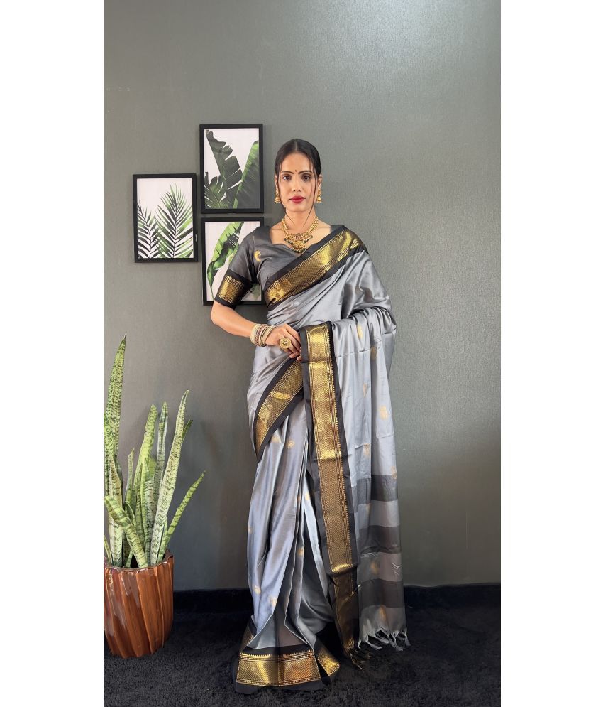     			Apnisha Pack of 1 Cotton Silk Woven Saree With Blouse Piece ( Grey )