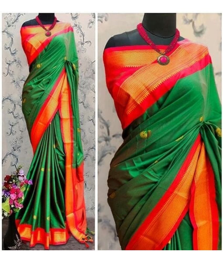     			FAB SILK Pack of 1 Cotton Silk Woven Saree With Blouse Piece ( Green )