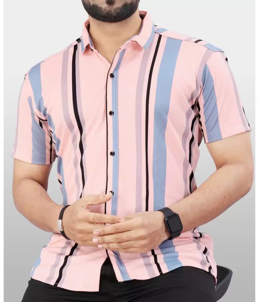     			FABRIPPLE Polyester Regular Fit Striped Half Sleeves Men's Casual Shirt - Pink ( Pack of 1 )