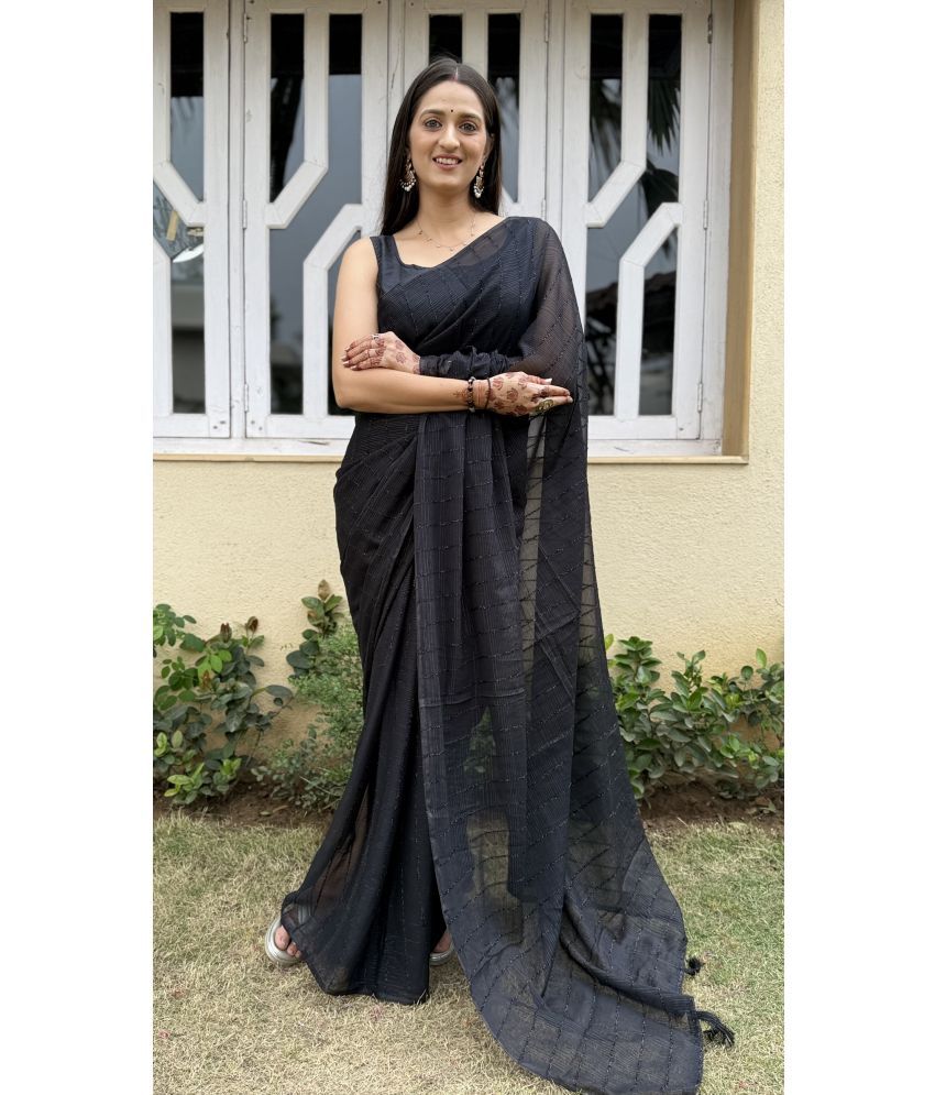     			JULEE Pack of 1 Chiffon Striped Saree With Blouse Piece ( Black )