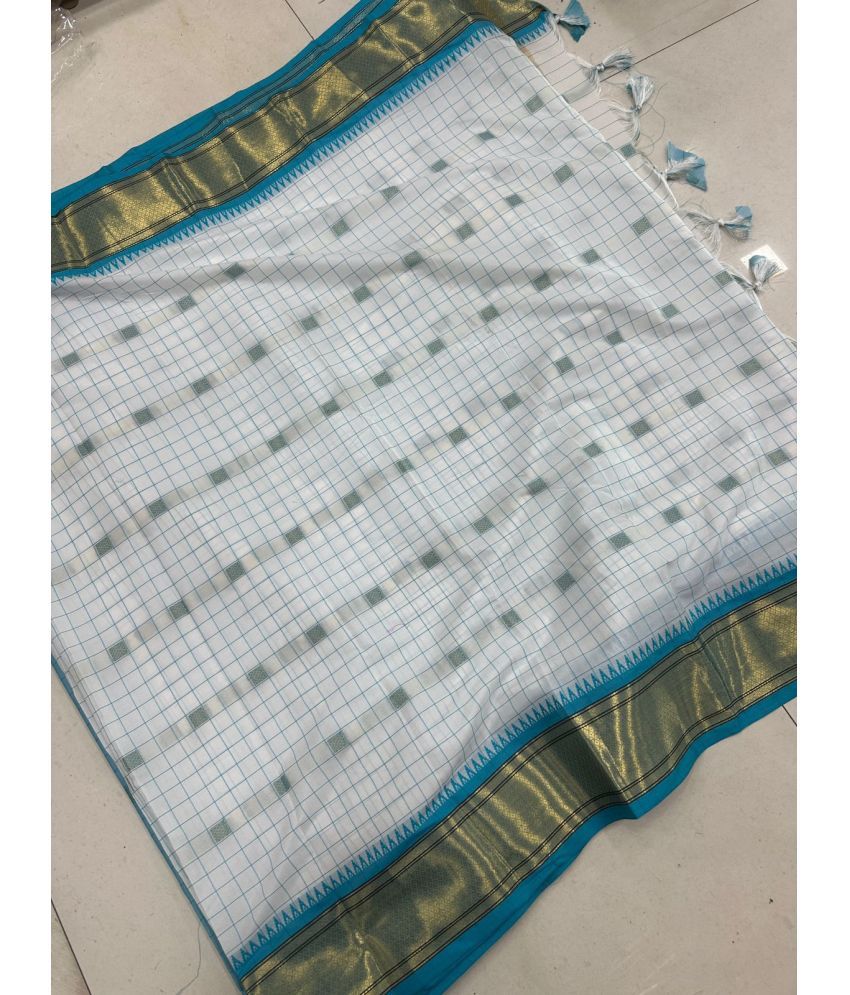     			JULEE Pack of 1 Cotton Silk Checks Saree With Blouse Piece ( SkyBlue )