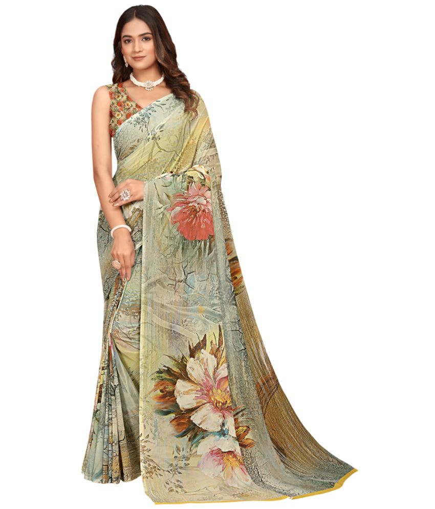     			KOMAL NX Pack of 1 Georgette Printed Saree With Blouse Piece ( Brown )