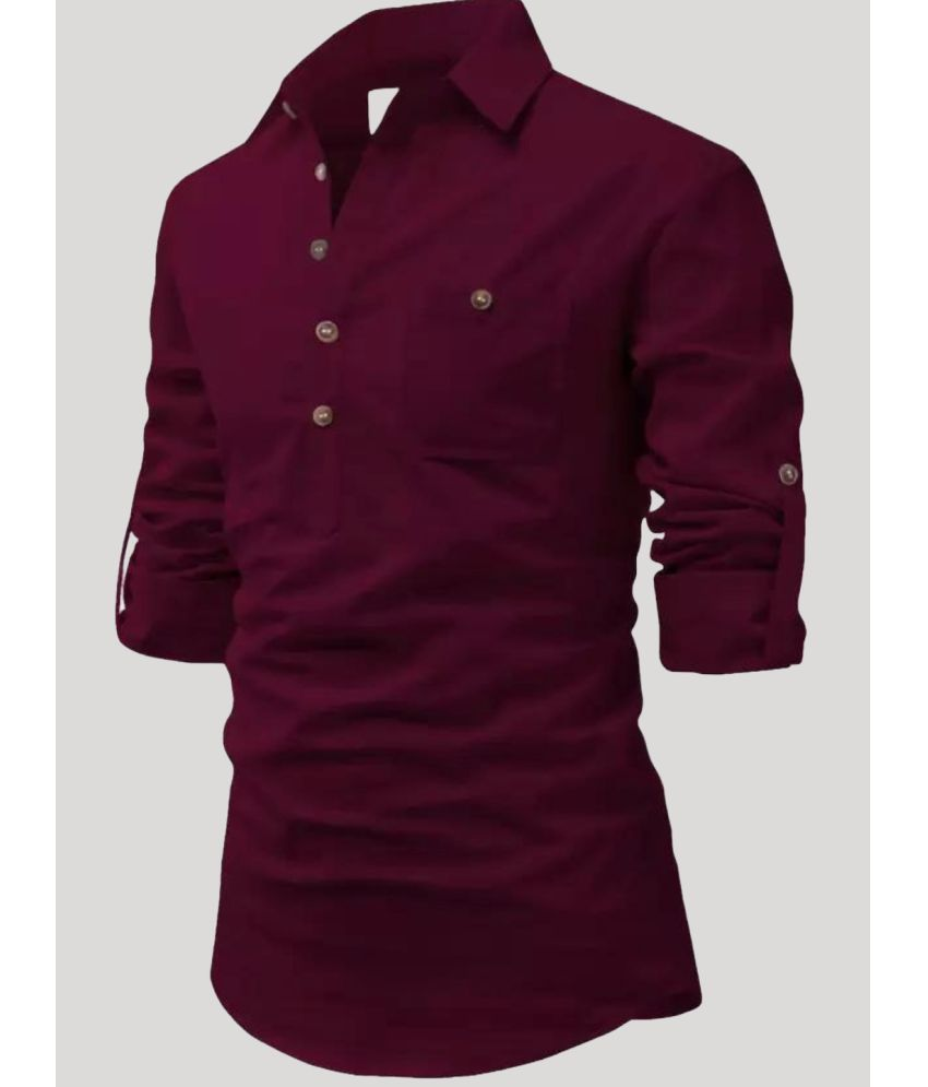     			Life Roads Maroon Cotton Men's Shirt Style Kurta ( Pack of 1 )