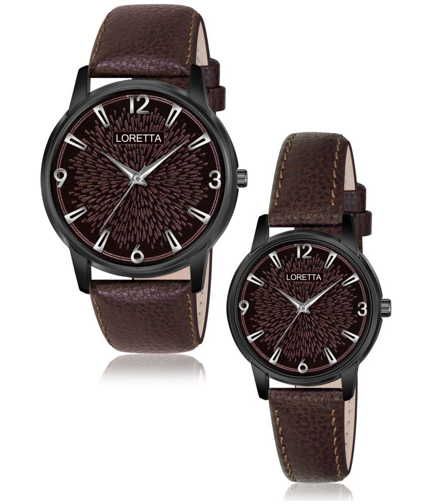     			Loretta Brown Leather Analog Couple's Watch