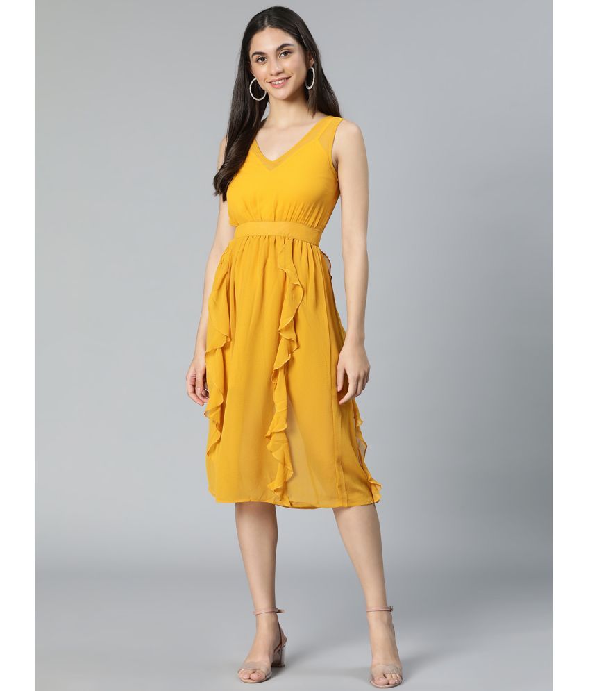     			Oxolloxo Polyester Solid Ankle Length Women's A-line Dress - Mustard ( Pack of 1 )