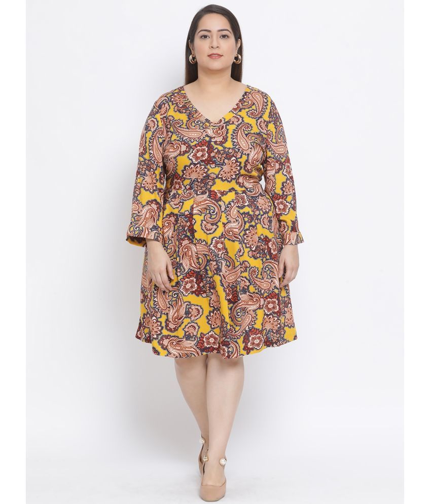     			Oxolloxo Viscose Rayon Printed Knee Length Women's A-line Dress - Multicolor ( Pack of 1 )