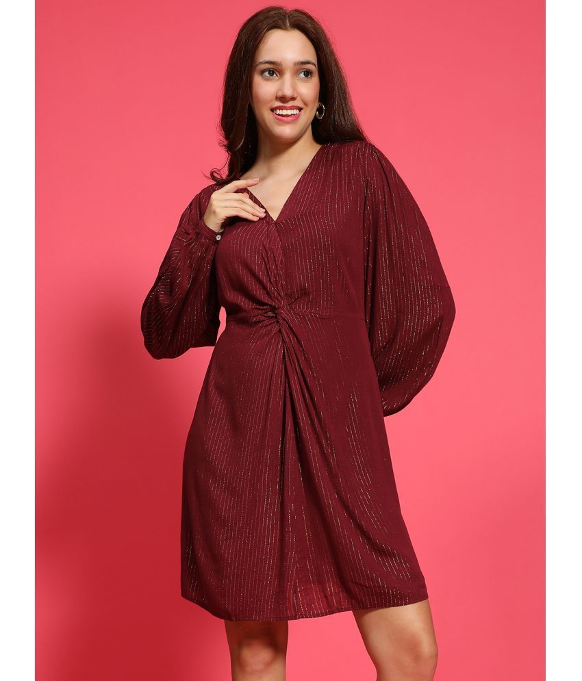     			Oxolloxo Viscose Rayon Self Design Above Knee Women's Fit & Flare Dress - Maroon ( Pack of 1 )