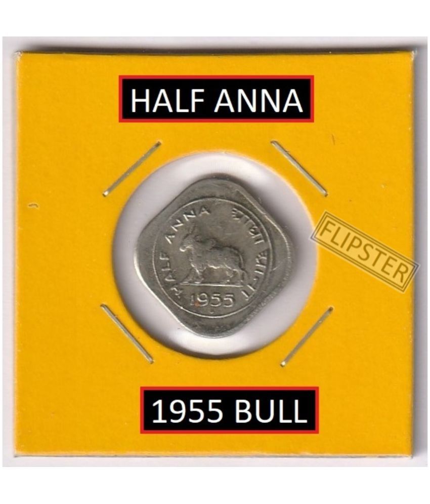     			Rare Half Anna 1955 Bull, old India Coin Collection