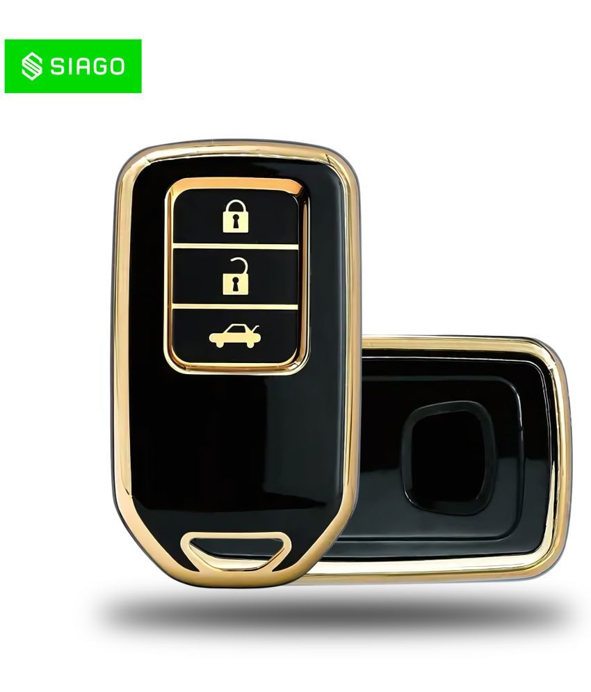     			SIAGO TPU Key Cover Compatible with Honda City, Civic, Jazz, Amaze, CR-V, BR-v, WR-V with 3 Button Smart Key (Black Pack of 1)