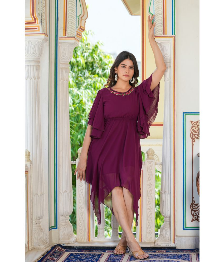     			Yash Gallery Georgette Embroidered Calf-Length Women's Asymmetric Dress - Wine ( Pack of 1 )