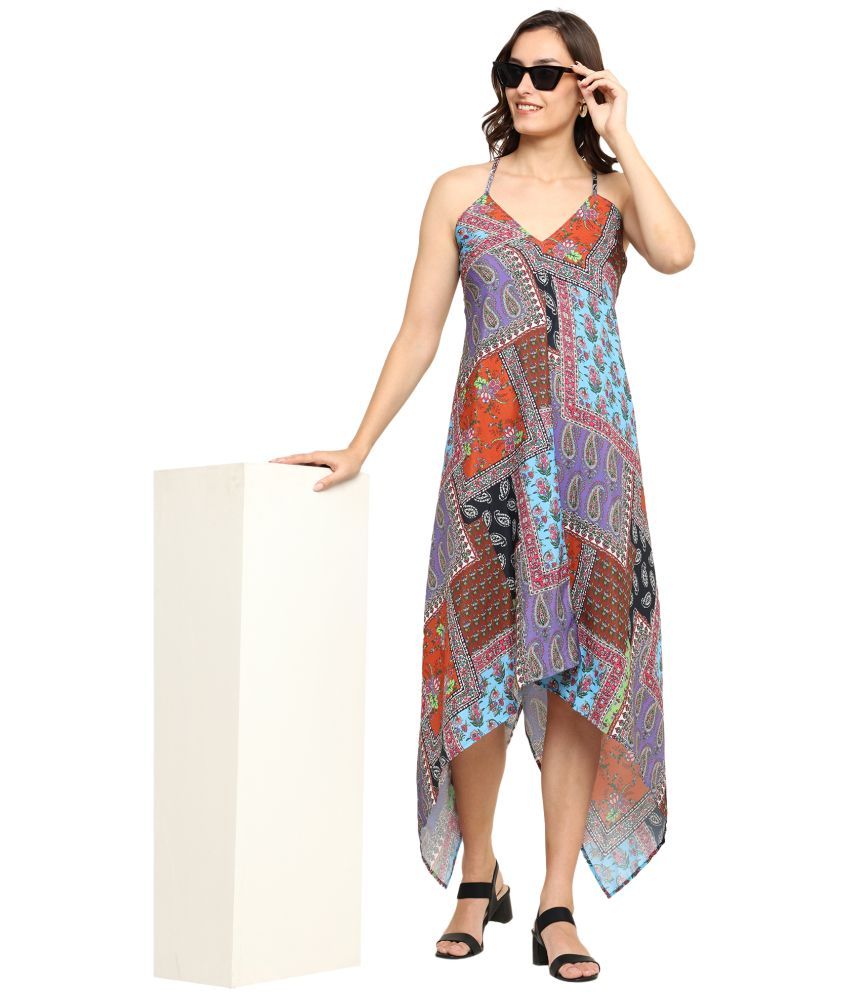     			Yash Gallery Polyester Printed Ankle Length Women's Asymmetric Dress - Multicolor ( Pack of 1 )