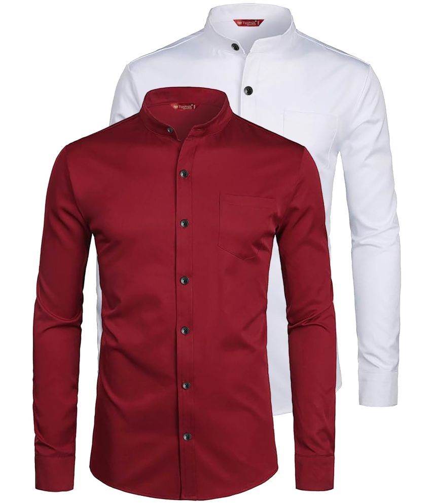     			Yugnik Cotton Blend Slim Fit Full Sleeves Men's Formal Shirt - Maroon ( Pack of 2 )