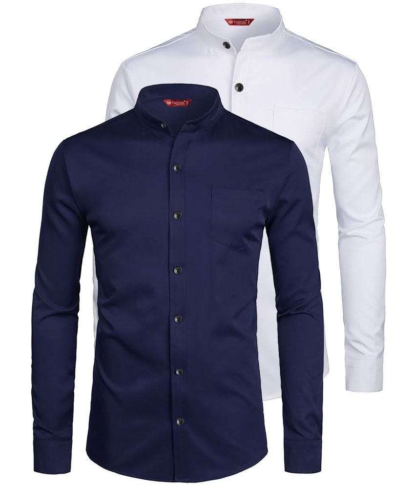     			Yugnik Cotton Blend Slim Fit Full Sleeves Men's Formal Shirt - Navy Blue ( Pack of 2 )