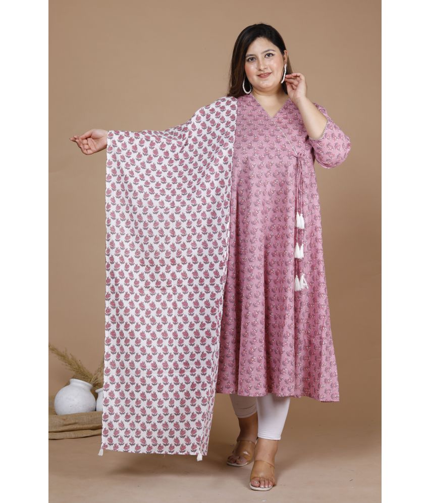     			miravan Pack of 1 Cotton Printed Angrakha Women's Kurti - ( Pink )