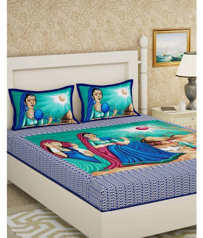     			DESHBANDHU DBK Cotton 1 Double Bedsheet with 2 Pillow Covers ( Blue )