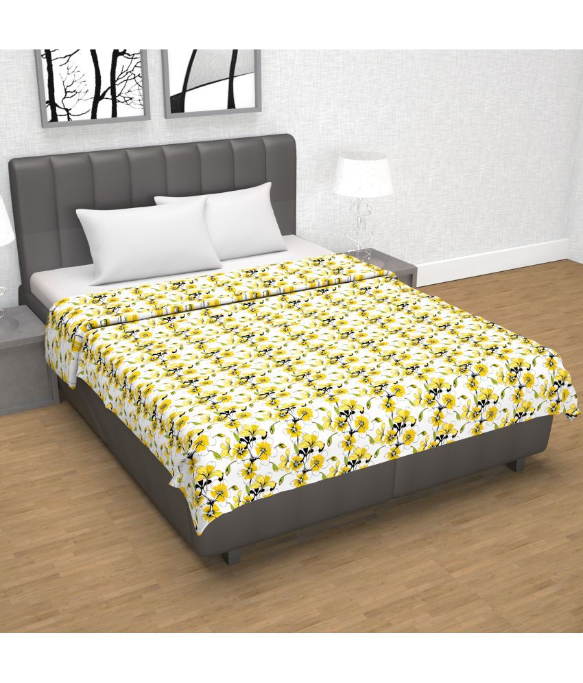     			DIVINE CASA Cotton Floral Printed Double Bed Blanket ( 220 cm x 205 cm ) - Yellow ( Pack of 1 )