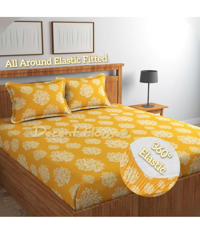     			Decent Home Cotton Abstract Printed Fitted ( Double Bed ) - Yellow