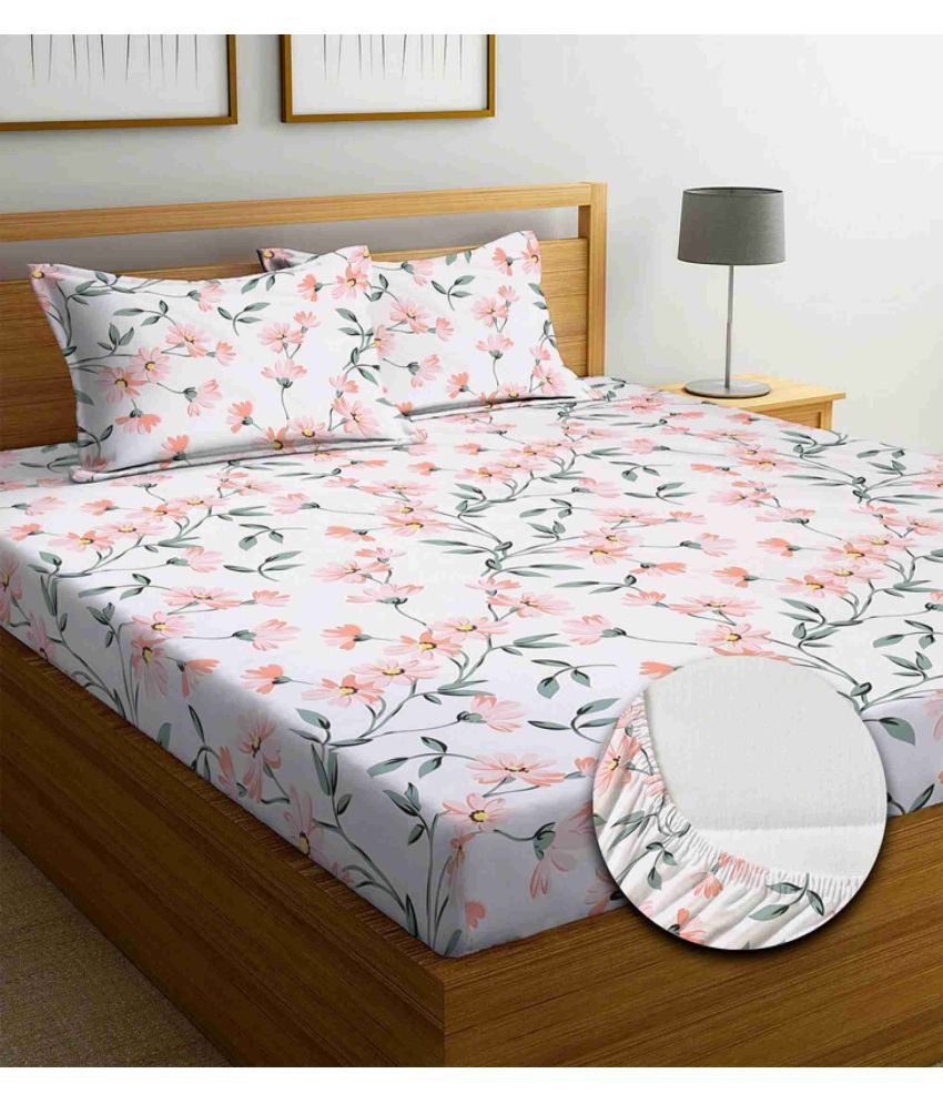     			Decent Home Cotton Abstract Printed Fitted ( Double Bed ) - Pink