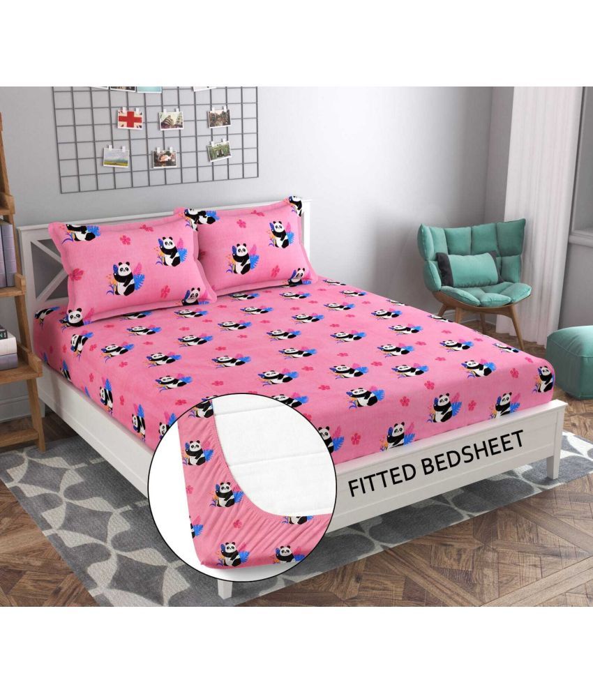     			Decent Home Cotton Abstract Printed Fitted ( Double Bed ) - Pink