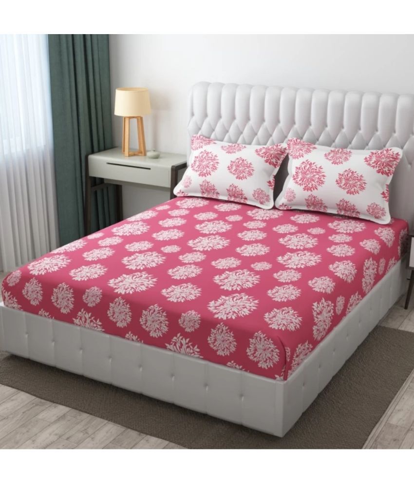     			Decent Home Cotton Abstract Printed Fitted ( Double Bed ) - Pink