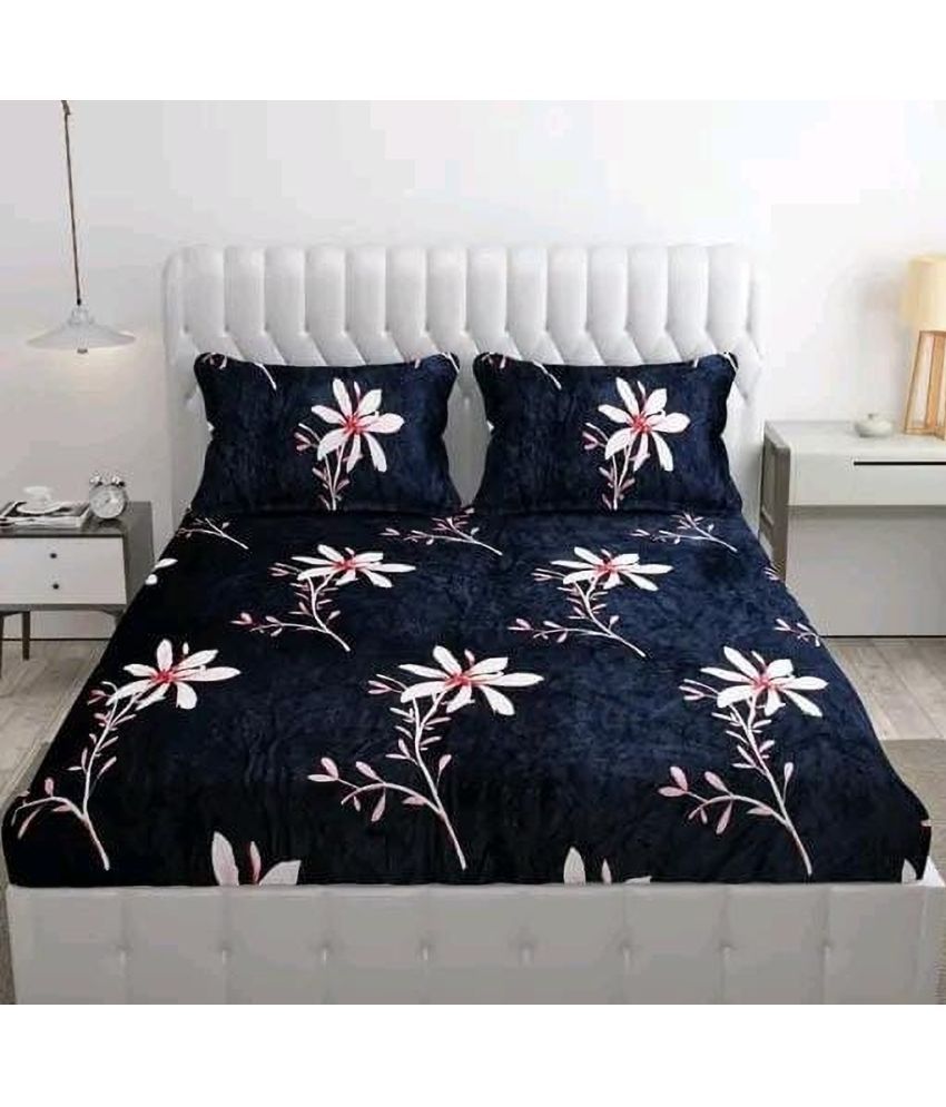     			Decent Home Fleece Abstract Printed Fitted ( Double Bed ) - Blue