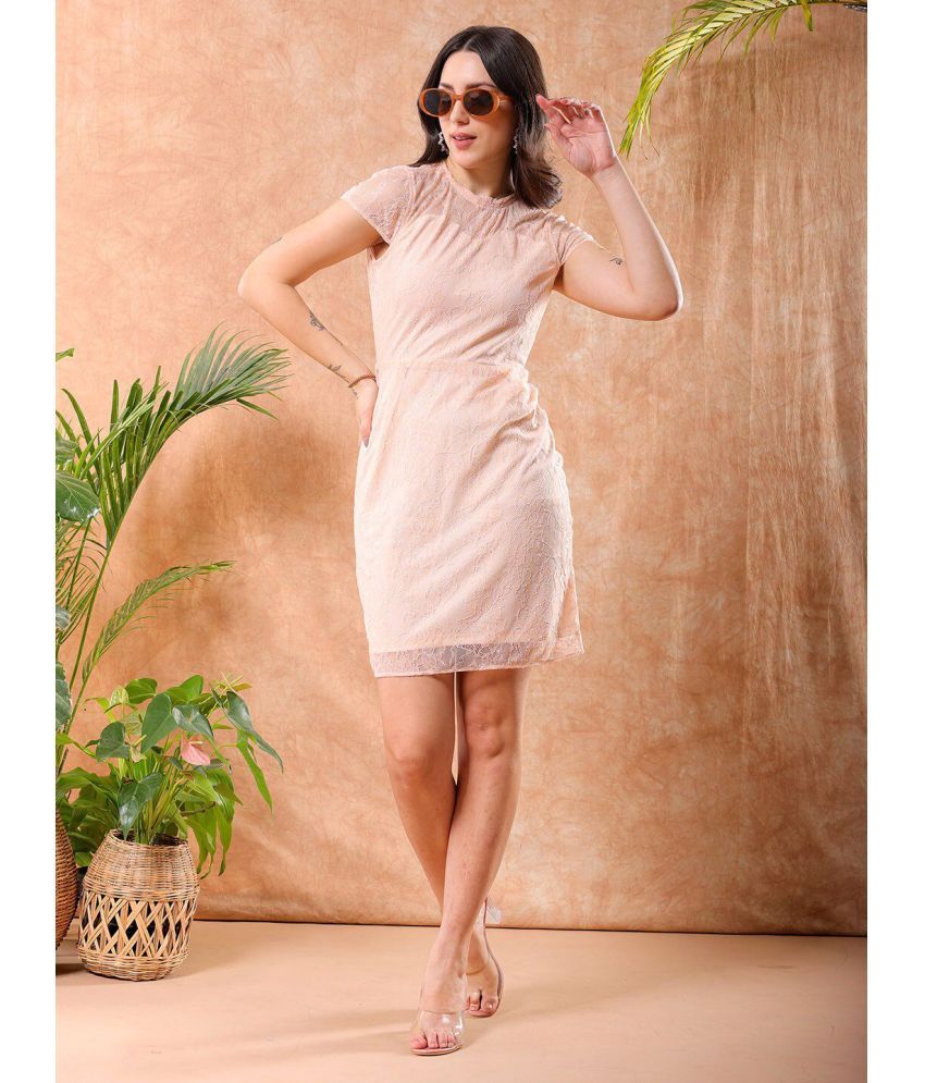     			Freehand Polyester Solid Above Knee Women's Bodycon Dress - Cream ( Pack of 1 )