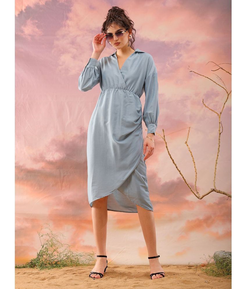     			Freehand Polyester Solid Midi Women's Wrap Dress - Aqua Blue ( Pack of 1 )