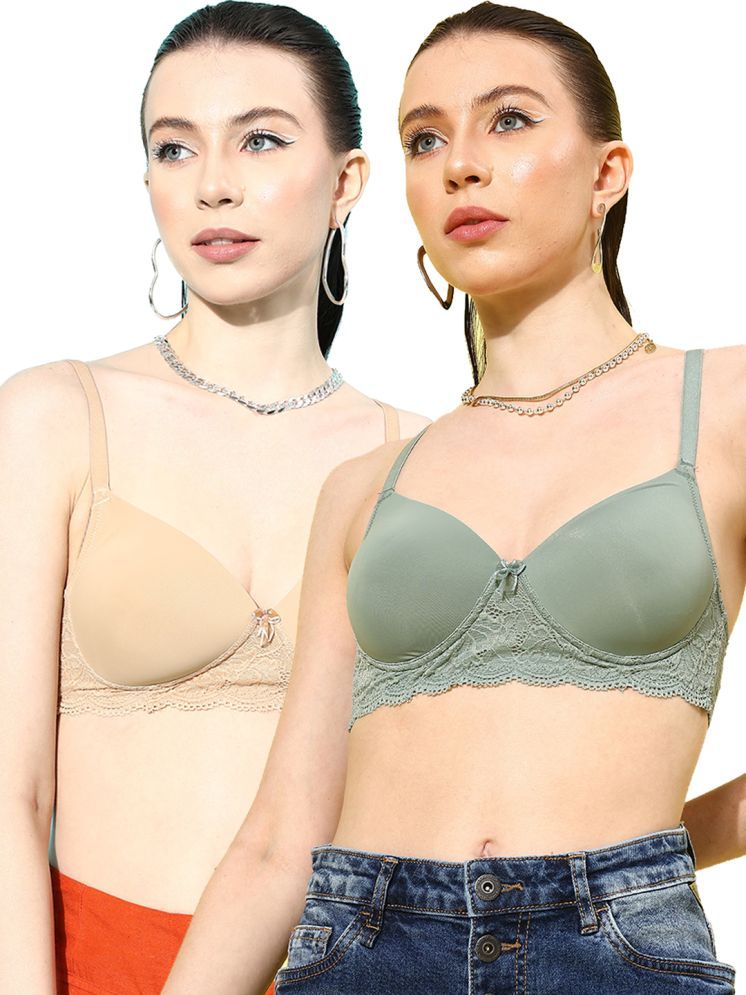     			Leading Lady Pack of 2 Nylon Lightly Padded T-Shirt Bra For Women ( Green )