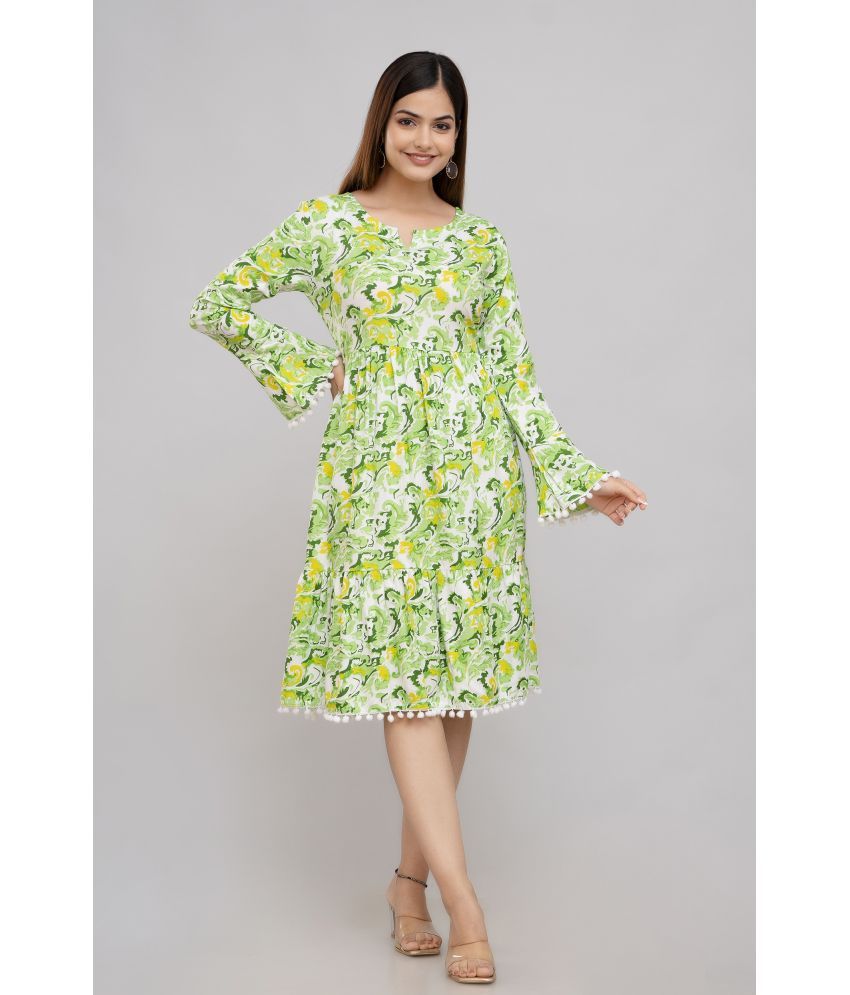     			TRENDSWILL Viscose Rayon Printed Knee Length Women's A-line Dress - Green ( Pack of 1 )