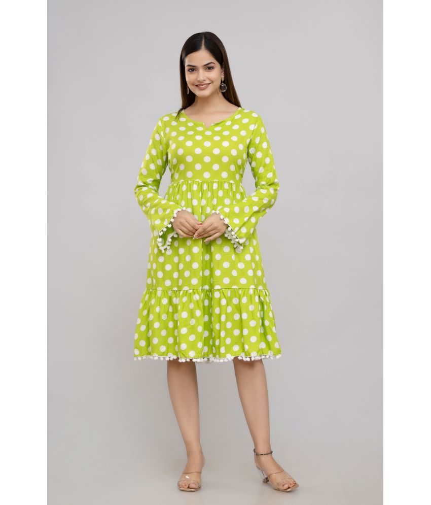     			TRENDSWILL Viscose Rayon Printed Knee Length Women's A-line Dress - Green ( Pack of 1 )