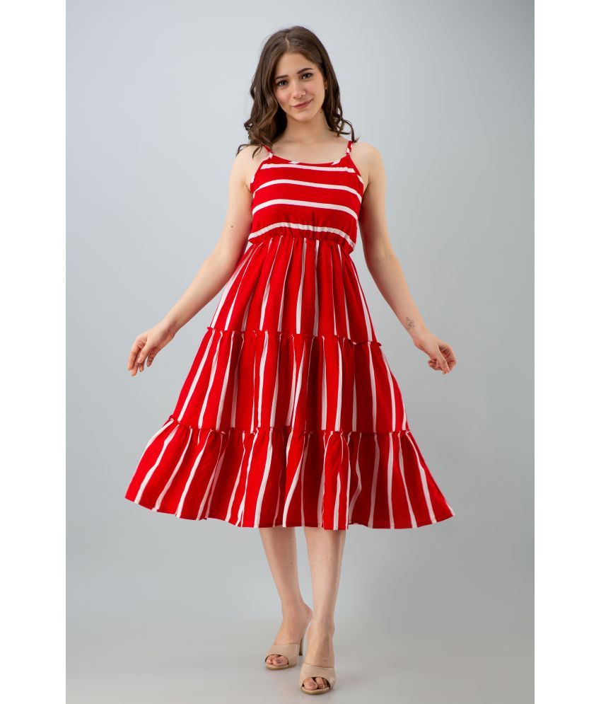     			TRENDSWILL Viscose Rayon Striped Knee Length Women's Fit & Flare Dress - Red ( Pack of 1 )